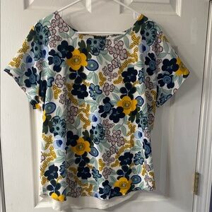 Ann Taylor Factory Gold and Blue Graphic Boxy Blouse